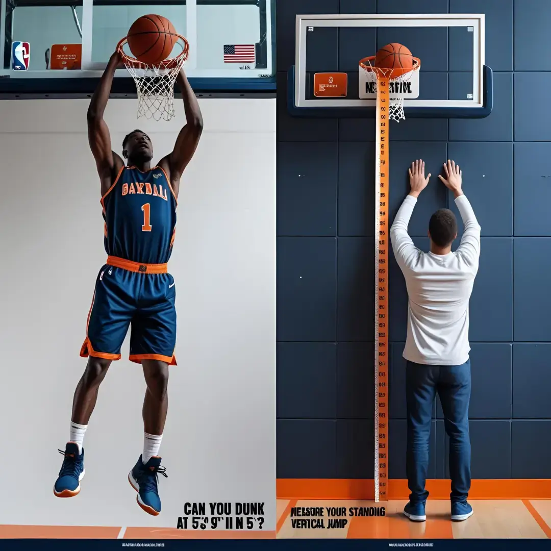 Person measuring standing reach against wall